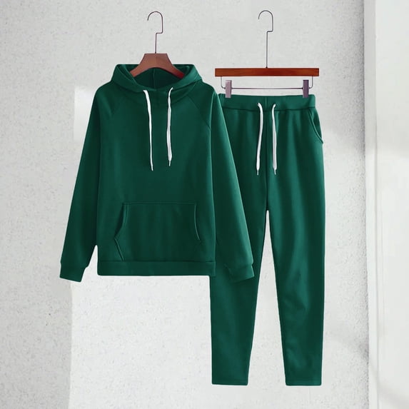 GiLiling Boys Girls 2 Piece Raglan Sleeve Drawstring Hoodie Tracksuit Straight Leg Pants Set Basic Casual Outfit for Fall Winter (Green, 15-16 Years)
