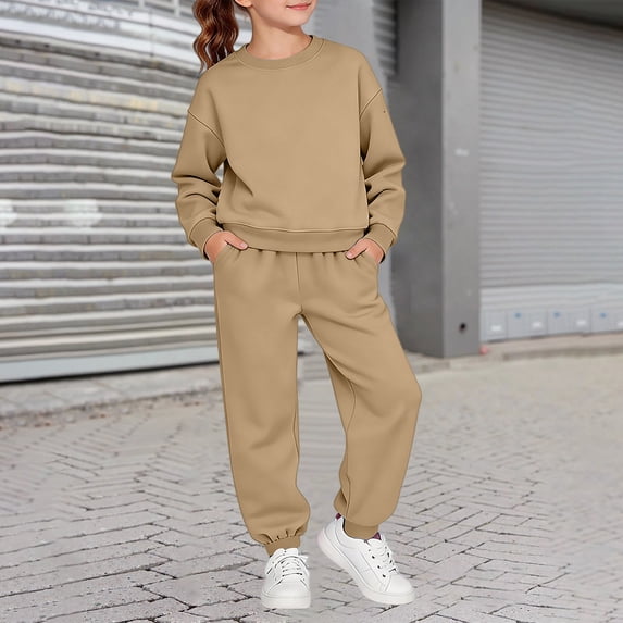 GiLiling Boys Girls 2 Piece Sweatsuit School Athletic Outfit Pullover Sweatshirt and Jogger Set (Khaki, 3-4 Years)