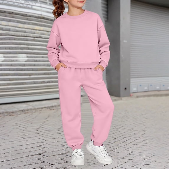 GiLiling Boys Girls 2 Piece Sweatsuit School Athletic Outfit Pullover Sweatshirt and Jogger Set (Pink, 5-6 Years)