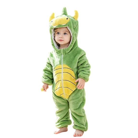 GiLiling Boys and Girls Baby Animal Onesie Toddler Flannel Hooded Romper One Piece Jumpsuit Kids Dress up Cosplay Halloween Outfit (Green, 3-4 Years)