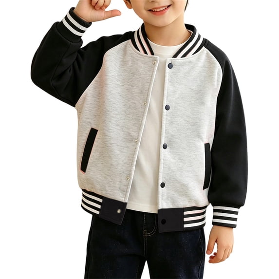 GiLiling Boys Girls Baseball Jacket School Uniform Fleece Coats Lightweight Jackets Kids Preppy Trendy Tops Long Sleeve Causal Coat (Black, 6-12 Months)