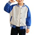 thumbnail image 1 of GiLiling Boys Girls Baseball Jacket School Uniform Fleece Coats Lightweight Jackets Kids Preppy Trendy Tops Long Sleeve Causal Coat (Blue, 6-12 Months), 1 of 6