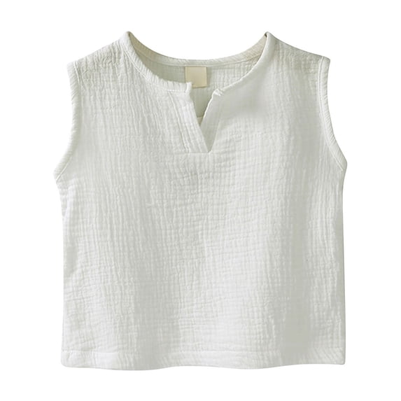 GiLiling Boys Girls Cotton Linen Tank Top Toddler Kids Sleeveless Crewneck Vest Tee Summer Solid T Shirt (C, 5-6 Years)