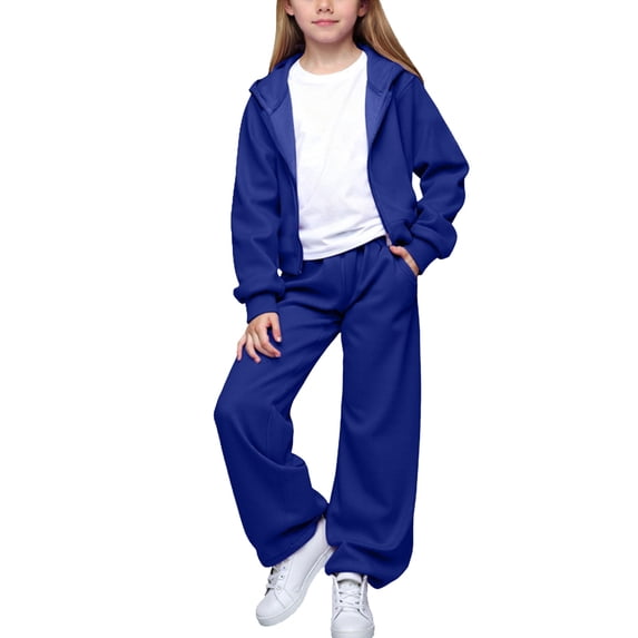 GiLiling Boys Girls Preppy Sweatsuit Set, 3-Piece Outfits with Zip Up Hoodie, Joggers, and T-Shirt, Fall Winter School Athletic Clothing (Blue, 11-12 Years)