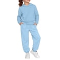 thumbnail image 1 of GiLiling Boys Girls School Sweatsuits Set, Athletic 2-Piece Outfit, Preppy Hoodie and Sweatpants, Plain Tracksuit Clothing Sets (Light Blue, 11-12 Years), 1 of 6