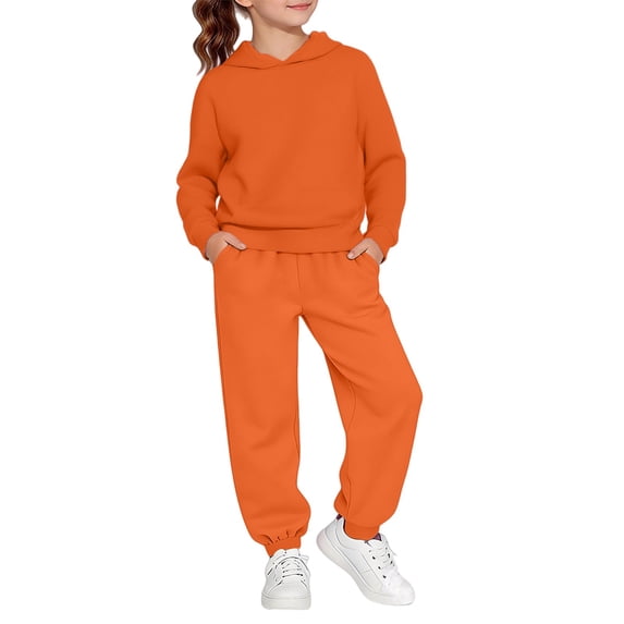 GiLiling Boys Girls School Sweatsuits Set, Athletic 2-Piece Outfit, Preppy Hoodie and Sweatpants, Plain Tracksuit Clothing Sets (Orange, 11-12 Years)