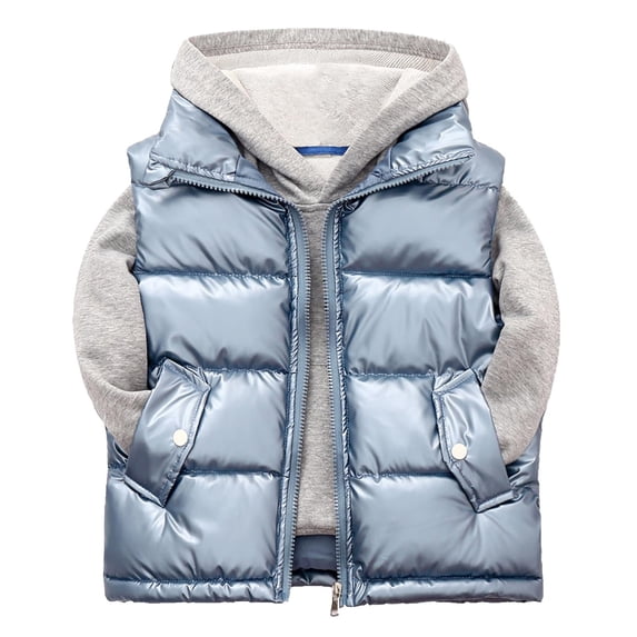GiLiling Boys Girls Winter Hooded Puffer Vest Kids Lightweight Sleeveless Zipper Quilted Down Coat Soft Warm Jacket Waistcoat (Light Blue, 18-24 Months)