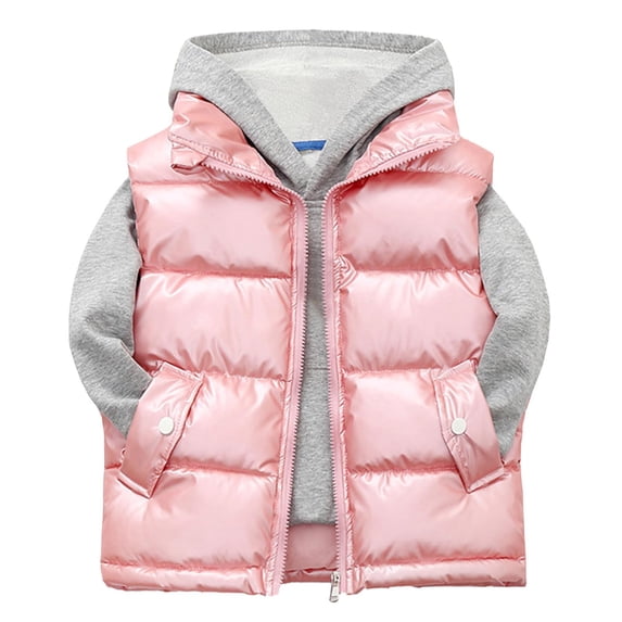 GiLiling Boys Girls Winter Hooded Puffer Vest Kids Lightweight Sleeveless Zipper Quilted Down Coat Soft Warm Jacket Waistcoat (Pink, 13-14 Years )