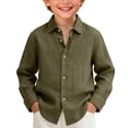 thumbnail image 1 of GiLiling Boys Linen Button Down Shirt Cotton Lapel Collar Long Sleeve Breathable Casual Loose Basic Top (Bronze, 11-12 Years), 1 of 4