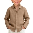 thumbnail image 1 of GiLiling Boys Linen Button Down Shirt Cotton Lapel Collar Long Sleeve Breathable Casual Loose Basic Top (Coffee, 13-14 Years), 1 of 4