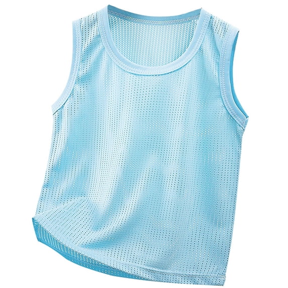 GiLiling Boys Mesh Tank Tops Moisture Wicking Athletic Sleeveless Crewneck T Shirts Kids Undershirts (Light Blue, 4-5 Years)
