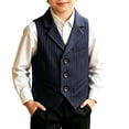 thumbnail image 1 of GiLiling Boys Pinstripe Suit Vest Blazer Lapel Formal Waistcoat Kids Button Striped Vest with Pocket Square for Wedding (Blue, 11-12 Years), 1 of 4