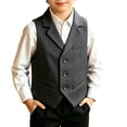 thumbnail image 1 of GiLiling Boys Pinstripe Suit Vest Blazer Lapel Formal Waistcoat Kids Button Striped Vest with Pocket Square for Wedding (Grey, 7-8 Years), 1 of 4