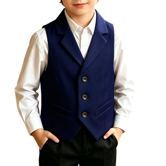 GiLiling Boys Suit Vest Classic Tuxedo Kids Formal Waistcoat Notch Lapel Dress Vest with Pockets Elegant Gentleman Outfit (Navy, 18-24 Months)