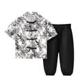 thumbnail image 1 of GiLiling Boys Summer Traditional Outfit Set - Short Sleeve Disc Buckle Shirt with Capri Pants 2 Piece (C, 4-5 Years), 1 of 7