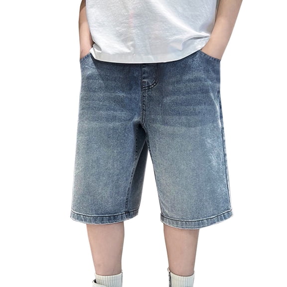 GiLiling Boys Wide Leg Denim Jeans Baggy Jorts Bermuda Knee Length Kids Denim Teen Jean Short Pants Summer Loose Fit Jort (Light Blue, 4-5 Years)