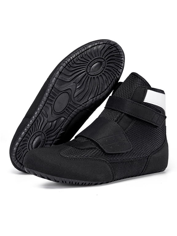Boys Youth Wrestling Shoes High Top Kids Girls Boxing Shoes Sports Training Shoes Kids Boxing Boots Fitness (Black, 3.5-4 Years)