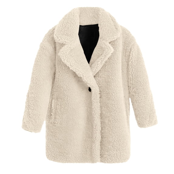 GiLiling Boys and Girls Fuzzy Fleece Jacket Sherpa Trench Coat Trendy Double Breasted Open Front Long Cardigan with Pocket (Beige, 18-24 Months)