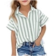 thumbnail image 1 of GiLiling Button Down Shirt Girls Cotton Short Sleeve Blouse V Neck Collared Button Up Summer Beach Top (Green, 7-8 Years), 1 of 7