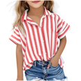 thumbnail image 1 of GiLiling Button Down Shirt Girls Cotton Short Sleeve Blouse V Neck Collared Button Up Summer Beach Top (Red, 9-10 Years), 1 of 7