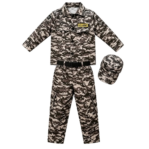 GiLiling Camo Combat Army Charactertume for Kids Camouflage Military Soldier Uniform for Boys Halloween Role Play Party Dress Up (Bronze, 9-10 Years)
