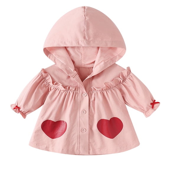 GiLiling Children Kids Toddler Infant Baby Girls Long Sleeve Ruffled Print Rain Jacket Coat Outwear Girls Lined Raincoat (Pink, 2-3 Years)
