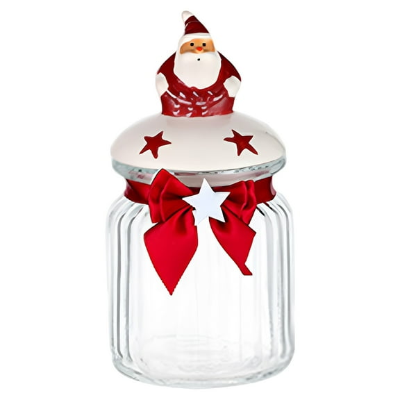 GiLiling Christmas Decorations Glass Storage Jars with Santa Lid, Festive Indoor Kitchen Storage Containers for Candy, Cookies, and Treats, Christmas-Themed Decorative Canister Set