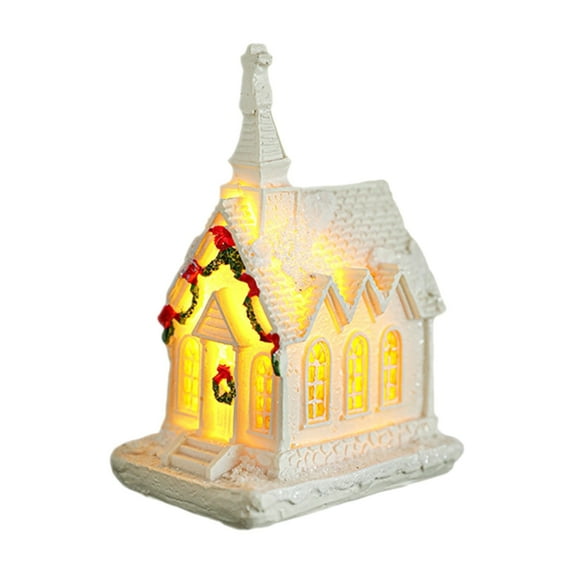 GiLiling Christmas Houses Resin Ornaments for Desktop Decoration, Lighted 2025 Cottage Town Tiny Figurine with LED Light for Winter Village Xmas Scene Displays, Equipped with Built-In Battery