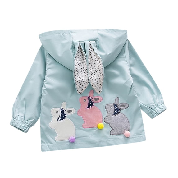 GiLiling Cute Bunny Graphic Windbreker Jackets for Kids Lightweight Zip up Hooded Rain Jackets Boys Girls Fall Winter Raincoat (Sky Blue, 12-18 Months)