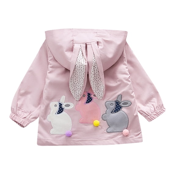 GiLiling Cute Bunny Graphic Windbreker Jackets for Kids Lightweight Zip up Hooded Rain Jackets Boys Girls Fall Winter Raincoat (Pink, 3-4 Years)