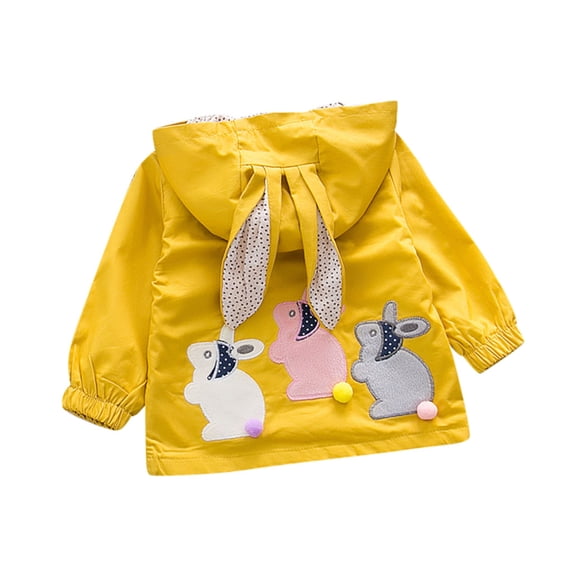 GiLiling Cute Bunny Graphic Windbreker Jackets for Kids Lightweight Zip up Hooded Rain Jackets Boys Girls Fall Winter Raincoat (Yellow, 3-4 Years)