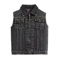 thumbnail image 1 of GiLiling Denim Vest Kids Girls and Boys Fashion Coats Turn Button Dwon Collar Sleeveless Jean Jackets Trendy Outwear with Pockets (Black, 7-8 Years), 1 of 6