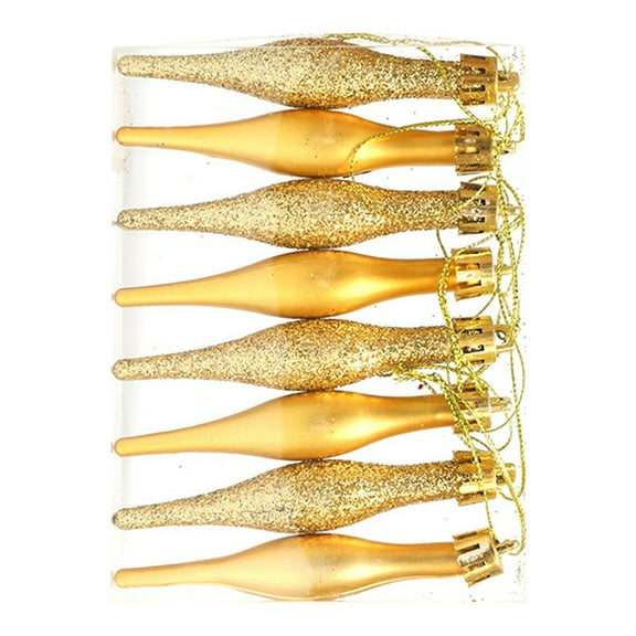 GiLiling Droplet Finial Christmas Ornaments in Glitter Plastic Retro Design, Hanging Finials for Xmas Tree and Holiday Decor to Add a Touch of Vintage Sparkle, Set of 8