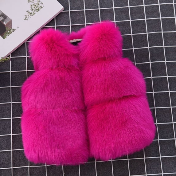 GiLiling Faux Fur Vest for Girls Sleeveless Fuzzy Jacket Fleece Winter Warm Cropped Coats Kids Cute Furry Cardigan Outerwear (Hot Pink, 6-12 Months)