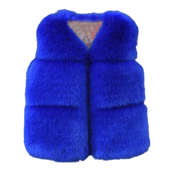 GiLiling Faux Fur Vest for Girls Sleeveless Fuzzy Jacket Fleece Winter Warm Cropped Coats Kids Cute Furry Cardigan Outerwear (Blue, 12-18 Months)
