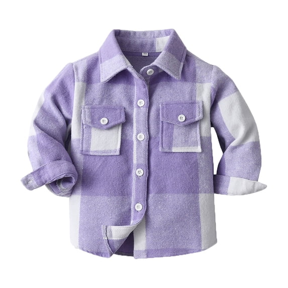 GiLiling Flannel Shirts for Boys Girls Casual Long Sleeve Lapel Button Down Winter Plaid Jacket Toddler Outwear Clothes (Purple, 3-6 Months)