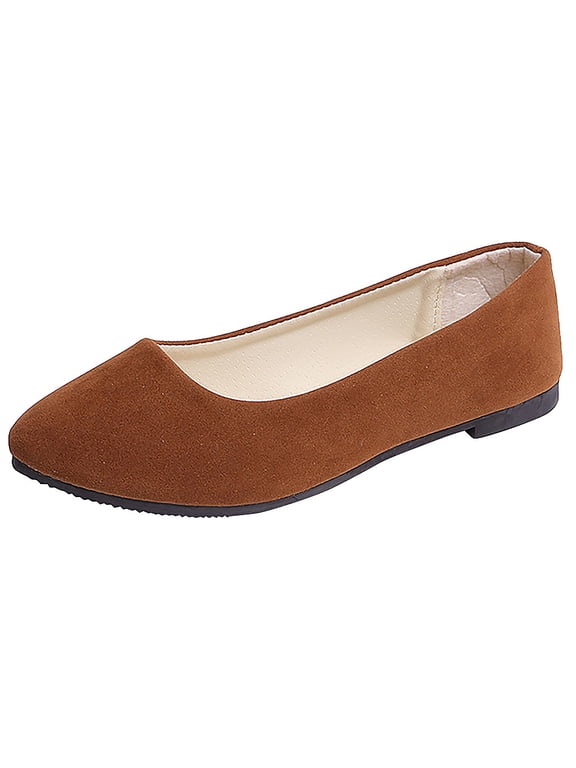 Flat Shoes Slip on Comfortable Walking Ballerina Shoes Ladies Cute Ballet Flats Pumps Low Wedge Dolly Shoes for Women (Brown, 6.5-7)