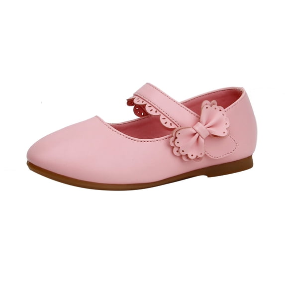 GiLiling Flats for Girls, Mary Jane Dress Shoes, Closed-Toe Ballet Flats with Scalloped Bow, Flat Heel for School Formal Occasions (Pink, 5-5.5 Years)