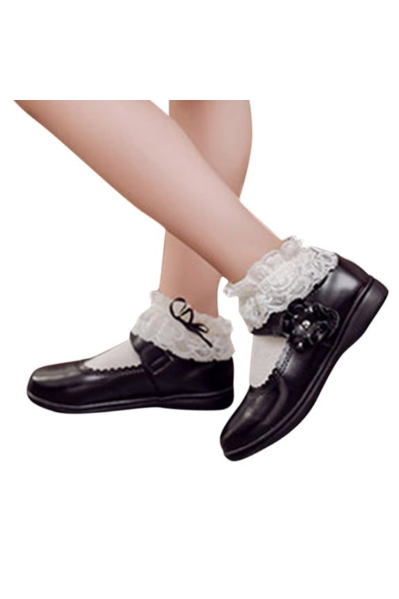 Flats for Girls, Mary Jane School Uniform Dress Shoes, Closed-Toe Ballet Flats with Flower, Summer Shoes for Formal Daily Occasions (Black, 11-11.5 Years)