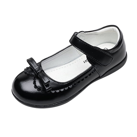 GiLiling Flats Shoes for Girls, Mary Jane School Uniform Dress Shoes, Closed-Toe PU Leather Ballet Flats with Bow, Flat Heel for Formal Daily Occasions (Black, 8-9 Years)