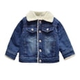 thumbnail image 1 of GiLiling Fleece Denim Jacket for Baby Boys and Girls Lapel Long Sleeve Button Sherpa Lined Jackets Warm Thick Fluff (Dark Blue, 18-24 Months), 1 of 7