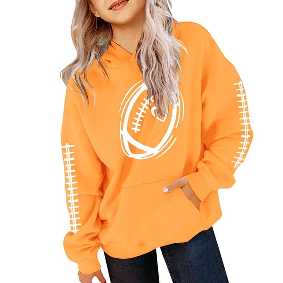 GiLiling Football Hoodies for Teen Girls Fall Oversized Cute Baseball Graphic Pullover Long Sleeve Crewneck Sweatshirts (Orange, 9-11 years)