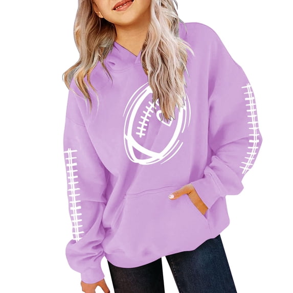 GiLiling Football Hoodies for Teen Girls Fall Oversized Cute Baseball Graphic Pullover Long Sleeve Crewneck Sweatshirts (Purple, 5-6 years)