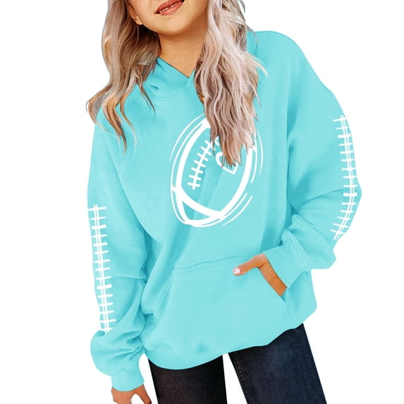 GiLiling Football Hoodies for Teen Girls Fall Oversized Cute Baseball Graphic Pullover Long Sleeve Crewneck Sweatshirts (Sky Blue, 6-7 years)