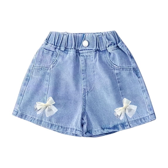 GiLiling Girl's Denim Skirts Ruffle Kid Flower Flared Pleated Jeans Skort with Shorts Underneath Toddler Cute Summer Skirt (I, 6-7 Years)