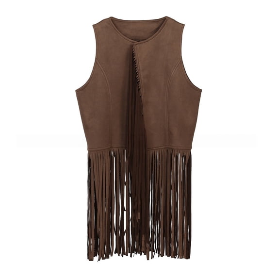 GiLiling Girl's Faux Suede Tassel Vest Tops Sleeveless Kids Vests Western Retro Boho Waistcoat Cowgirl Jacket Cardigan (Coffee, 7-8 Years)