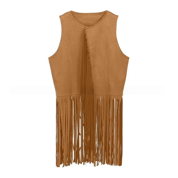GiLiling Girl's Faux Suede Tassel Vest Tops Sleeveless Kids Vests Western Retro Boho Waistcoat Cowgirl Jacket Cardigan (Gold, 11-12 Years)