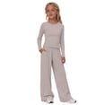 thumbnail image 1 of GiLiling Girls 2 Piece Set Fall Winter Outfits Lounge Sets Long Sleeve Top Wide Leg Pants Sweatsuit Clothing Athletic Outfit (Light Ashy, 8-9 Years), 1 of 9