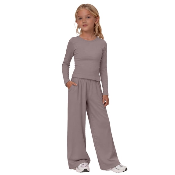 GiLiling Girls 2 Piece Set Fall Winter Outfits Lounge Sets Long Sleeve Top Wide Leg Pants Sweatsuit Clothing Athletic Outfit (Dark Gray, 8-9 Years)