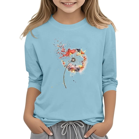 GiLiling Girls 3/4 Sleeve Crewneck Sweatshirt, Colorful Art Print Basic Blouse, Relaxed Fashion Top for Shopping Trips and Casual Friend Gatherings